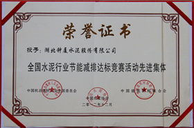 全國(guó)水泥行業(yè)能減排先進(jìn)單位證書
